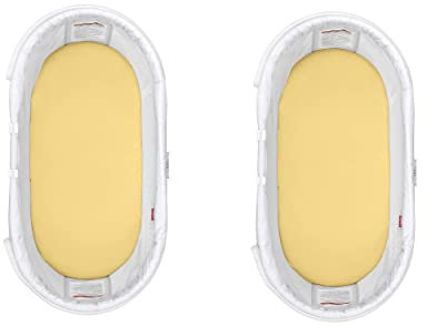 Dudu N Girlie Moses Basket Sheets 67 x 30 cm Cotton | Cradle Fitted Sheets Jersey Soft Bassinet Bedsheet Hypoallergenic Elasticated Breathable Pram Fitted Sheet (Single Pack, Yellow)