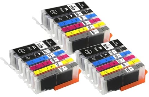 3 Go Inks Set of 6 Ink Cartridges to replace Canon PGI-550 & CLI-551 Compatible/non-OEM for PIXMA Printers (18 Pack), Black, Cyan, Magenta, Yellow, Grey, High Capacity (XL)