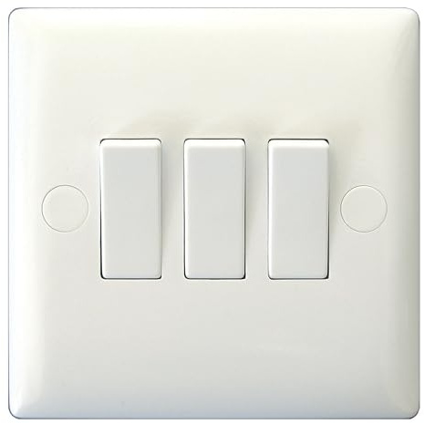 Varilight 3-Gang 10A 1- or 2-Way Rocker Switch Polar White