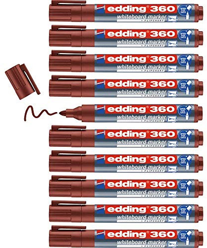 edding 360 whiteboard marker - brown - 10 whiteboard pens - round tip 1.5-3 mm - whiteboard pen dry wipe - for whiteboards, flipcharts, pinboards, magnetic and memo boards - sketchnotes
