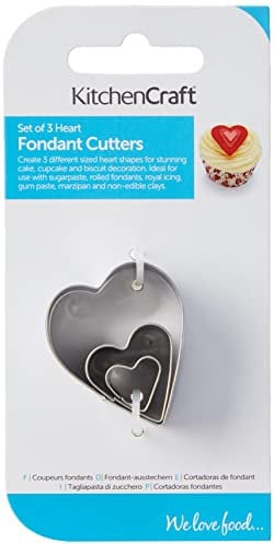 KitchenCraft Sweetly Does It Cortadores de fondant, en forma de corazón, acero inoxidable, juego de 3, plateado