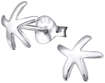 Silber Seestern Ohrstecker - 925 Sterling Silber, Silber Plated + E-Coat, 8 mm x 8 mm