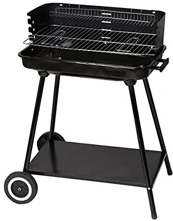 LOLAhome Barbacoa de carbón negra | De 64x38x82cm | Regulable 4 alturas, Doble parrilla Cocinar y Calentar, fácil montaje, fácil guardado | Para 10 comensales | Barbacoa jardín