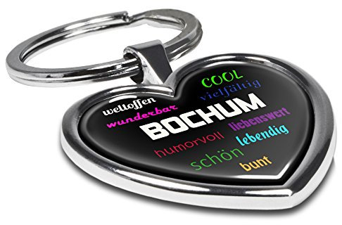 printplanet Schlüsselanhänger mit Stadtnamen Bochum - Motiv Positive Eigenschaften - Herz-Schlüsselanhänger, Stadtschlüsselanhänger, personalisierter Anhänger, Herz-Anhänger, Chrom