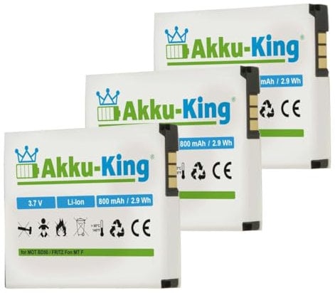 3X Akku-King Akku kompatibel mit BD50, SNN5796A, 312BAT006 - Li-Ion 800mAh - für AVM Fritz!Fon MTF, M2, C4, C5, Motorola MOTOFONE F3