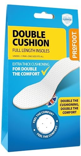 Profoot Double Cushion Insoles - Full Length Insoles - Unisex - Extra Thick Cushioning - Dual Layer Shoe Inserts - Ideal for Foot Discomfort - One Size Fits All - 1 Pair per Pack