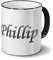 printplanet Tasse mit Namen Phillip - Motiv Chrom-Schriftzug - Namenstasse, Kaffeebecher, Mug, Becher, Kaffeetasse - Farbe Schwarz