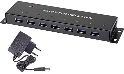 Renkforce RF-3955359 7 Port USB 3.2 Gen 1-Hub (USB 3.0) zur Wandmontage, Metallgehäuse Schwarz