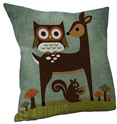 Nunubee Sofa Auto Bett Dekor Baumwolle Leinen Dekokissen Fall Kissenbezug Hirsch Eule Eichhörnchen