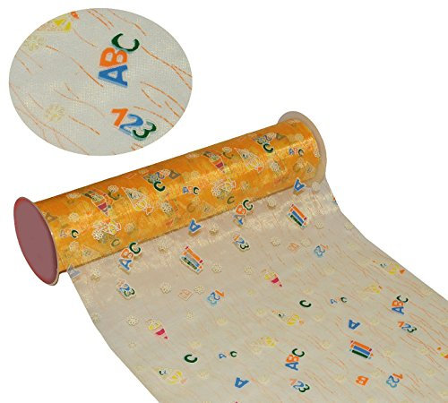 alles-meine.de GmbH 15 m * 29 cm Deko Stoff zum Schulanfang - GELB/ORANGE - Meterware - ideal z.B. als Tischläufer/Tischdeko zum Schulbeginn - mit Zuckertüten ABC - Tischdeck..
