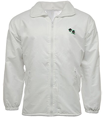 HS New Unisex/Fit Lawn Bowls Bowlswear Bowling Bowls Waterproof & Windproof Mesh Lined Jacket with Bowls Logo with Detachable Hood (Large) White