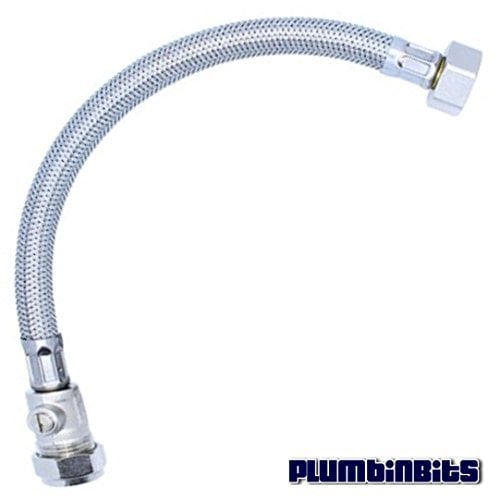 15mm x 1/2 BSP Flexible Braided Hose Tap Flex Connector with Isolator Valve - 300mm Long