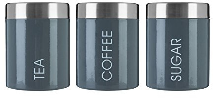 Premier Housewares 507503 Liberty Tea, Coffee and Sugar Canisters - Set of 3, Grey