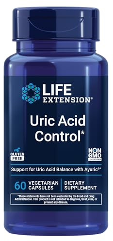 Life Extension Uric Acid Control, Promotes Healthy uric Acid Balance, Joint Health, discomfort Relief, Gluten Free, Non-GMO, Vegetarian, 60 Capsules