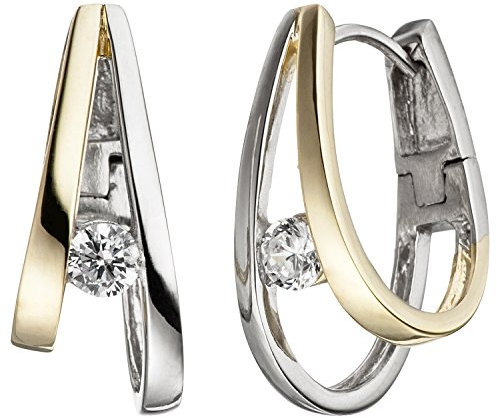 Jobo Damen-Creolen aus 925 Sterling Silber Bicolor vergoldet mit Zirkonia
