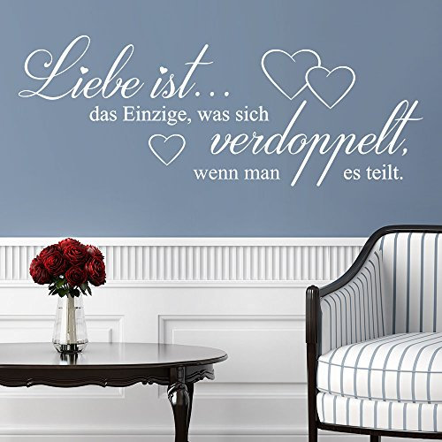 KLEBEHELD® Wandtattoo Liebe ist das Einzige, was sich verdoppelt, wenn man es teilt | Größe 100x38cm, Farbe schwarz