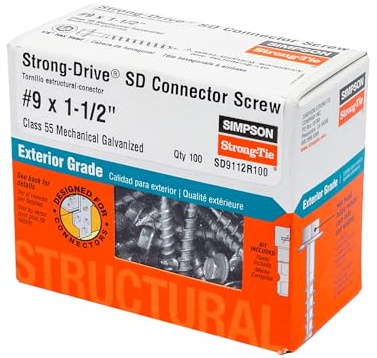 Simpson Strong-Tie SD9112R100 Strong-Drive SD Connector Screw #9 x 1-1/2 in. 1/4-Hex Drive, Mech. Galv. (100-Qty)