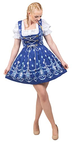 Dirndl Trachten Haus 3-Pcs Short Blue Women's German Dirndl Dress For Oktoberfest And Halloween 4