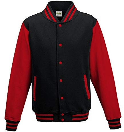 Just Hoods College Jacke 'Varsity Jacket, Tiefschwarz/Feuerrot, M
