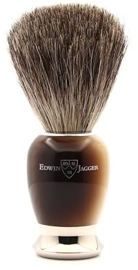 Edwin Jagger 81SB582AMZ Pennello Da Barba Esfoliante Classico In Puro Tasso Con Supporto Per Crema Da Barba O Sapone Da Barba Per Uomo E Donna (Corno)