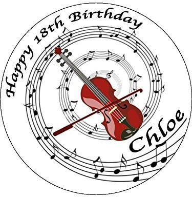 Novelty Personalised Violin with Music Notes 7.5 Edible Wafer Paper Cake Topper (please leave personalisation as Gift Message)