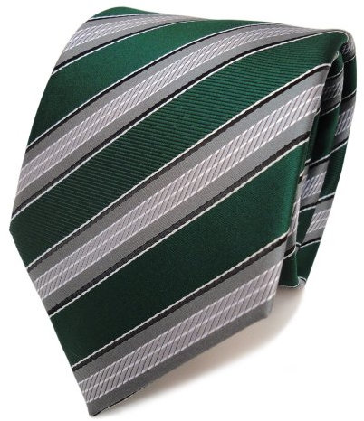 TigerTie Designer Krawatte in grün moosgrün grau silber schwarz gestreift