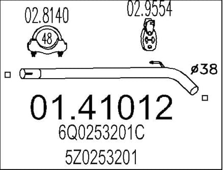MTS 01.41012 Abgasrohr Vorne Kompatibel mit VW POLO 9N 5Z0253201 6Q0253201C