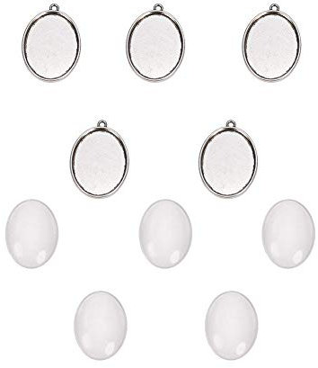 PandaHall 5 Sets 40 x 30mm klare ovale Glascabochon Abdeckung und 48 x 34 mm antike Silberlegierung blanke Anhänger Cabochon-Fassungen für DIY Portrait Anhänger