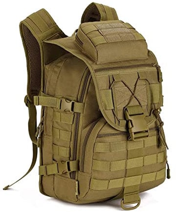 HUNTVP Tactical Backpack 40L, Military Backpack Molle Rucking Rucksack Large Rucksacks Pack Army Brown Bag for Men Women Camping Hiking Fishing Hunting Travelling Trekking