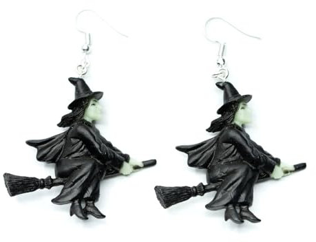 Miniblings Hexe Ohrringe Halloween Hexenbesen Hexer Zauber Besen schwarz Leuchtet - Handmade Modeschmuck I Ohrhänger Ohrschmuck versilbert