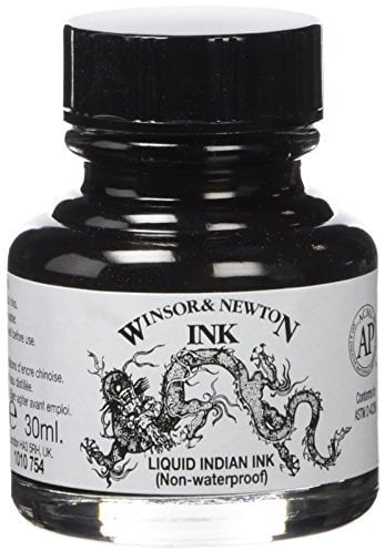 Winsor & Newton 1010754 Drawing Inks - Zeichentusche für Kalligraphen, Illustratoren, Grafikern, Künstler - wasserbeständige Farben, herrvorragender Transparenz, 30ml Flasche - Liquid Indian Ink