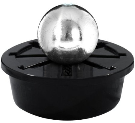 Primrose 28cm Silver Polished Sphere Stainless Steel Water Feature with LED Lights & Reservoir Included