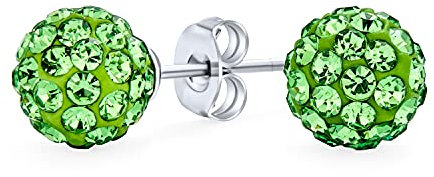 Pendientes De Bola De Discoteca De Cristal Pavé Verde Lima Claro Para Mujeres Y Adolescentes: Diseño Redondo, Simple Y Básico - Plata Esterlina .925-8MM