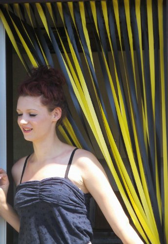 Lamellen-Türvorhang/Fliegenrollo, mit einem Paar selbstklebender Haken für uPVC-Türen, Motiv: Bummel Bee