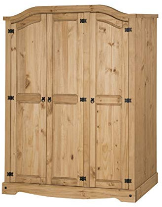 Corona 3 Door Arch Top Wardrobe Solid Pine Storage Bedroom Furniture