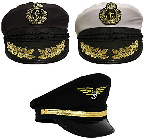 I LOVE FANCY DRESS Erwachsene Pilot Hut KOSTÜM ZUBEHÖR Unisex AIR Force Captain Cap SCHWARZER Hut MIT Emblem Flieger Mann