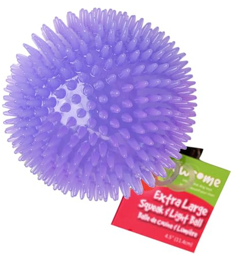 Gnawsome 4.5” Spiky Squeak & Light Ball Dog Toy - Extra Large, Cleans teeth and Promotes Dental and Gum Health for Your Pet, Colors will vary, All Breed Sizes