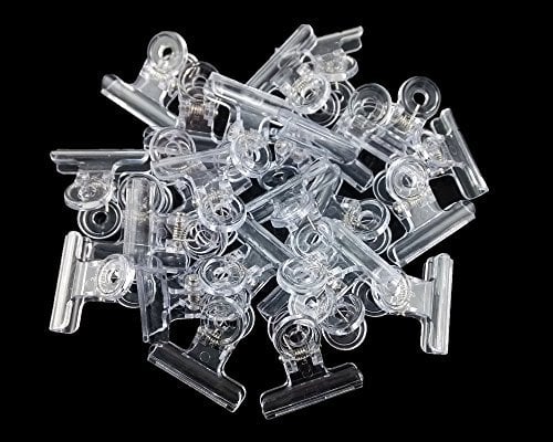 Yueton 24pcs Clear Plastic Bulldog Clips, Office Paper Clamps, 30mm, Clear