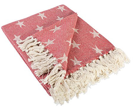 DII Überwurf mit Fischgratmuster für drinnen und draußen, 100% Baumwolle, Decke für Camping, Strände, Barbeque, jeden Tag – 127 x 152,4 cm, Chevron, Marineblau, Rot - Tango Red, Star