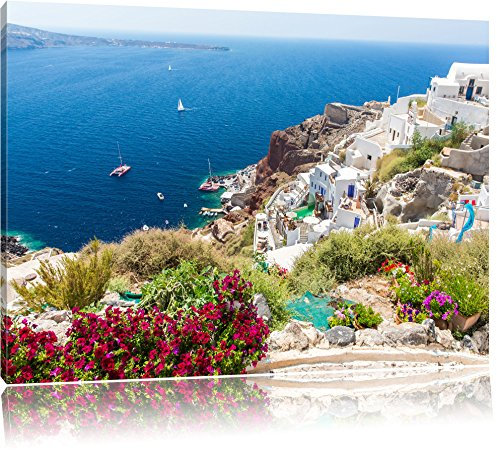 Pixxprint Griechische Küste, Größe: 120x80cm, Leinwandbild, fertig gespannt, Wandbild, Dekoration, Kunstdruck, kein Poster