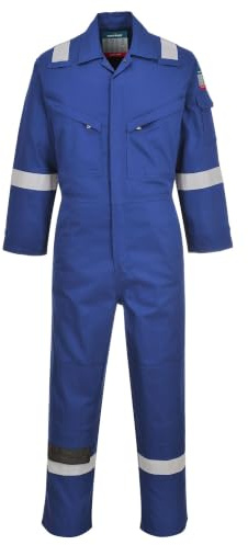 Portwest FR28 Bizflame Work FR Coverall Rule Pocket Two-Way Zip Radio Loops | Royal Blue, Large, EN ISO 11612, EN 1149-5, Class 2 Welding Protection, Side Access Openings, Two Back Patch Pockets