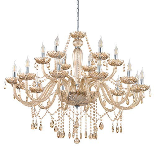EGLO Pendelleuchte Basilano, 18 flammiger Kronleuchter Vintage, Shabby Chic, Hängelampe aus Stahl und Glas in Chrom, Cognac, Esstischlampe, Wohnzimmerlampe hängend mit E14 Fassung
