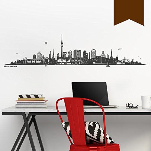 WANDKINGS Wandtattoo Skyline Dortmund 120 x 28 cm - Braun - 35 Farben zur Wahl