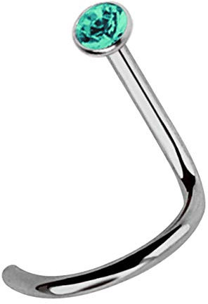 Modern Nature Piercing-Schmuck 1 x Titan Nasenstecker Spirale, gefaßter 2,0 mm Stein in grün-türkis, Stab 1,0 mm