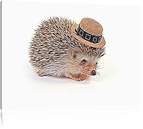 Pixxprint süßer Igel mit Hut, Größe: 120x80cm, Leinwandbild, fertig gespannt, Wandbild, Dekoration, Kunstdruck, kein Poster