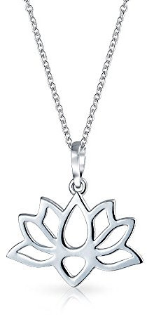 Bling Jewelry Blossom Open Lily Flower Zen Buddhist Lotus Pendant Necklace For Women Teens Yogi .925 Sterling Silver