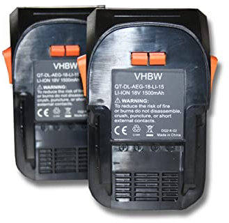 vhbw 2X Batteries Compatible avec AEG BS 18C, BMS 18C, BEX18-125 LI-402C, BHO 18, BFL 18, BKS 18 Outil électrique (1500 mAh, Li-ION, 18 V)