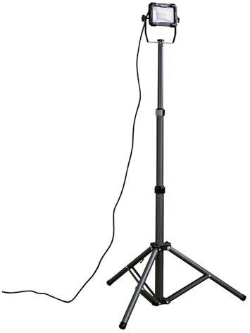 TIBELEC, 347660, Projecteur chantier télescopique LED 20W 4000°K, 1800 lumens, En polycarbonate et pied métal, Cordon longueur 2,50 m, Hauteur maxi 1,75 m, Classe I, IP65, Plastique, 20 W, Noir