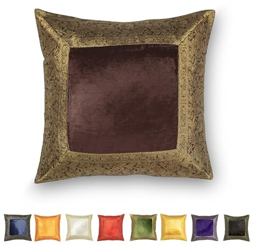 Aga´s Own - Orientalischer Kissenbezug aus Samt Brokat & Reiner Baumwolle - Luxus Kissenbezüge in 17 Farben & 8 Größen - Orient Kissenhülle - Kissenbezug Samt Brokat & Baumwolle (40 x 40 Braun)