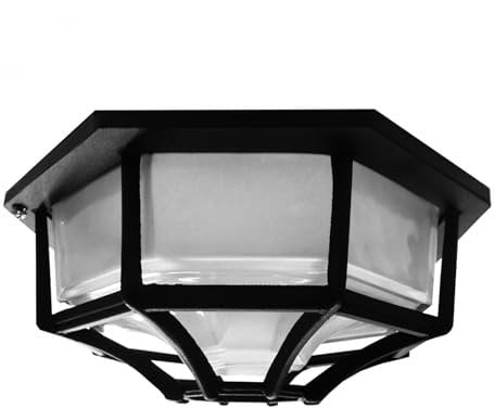 Searchlight 2942BK Hexagonal 6 sided Black IP44 Flush Porch/Outdoor Wall or Ceiling Lantern Light/Lighting